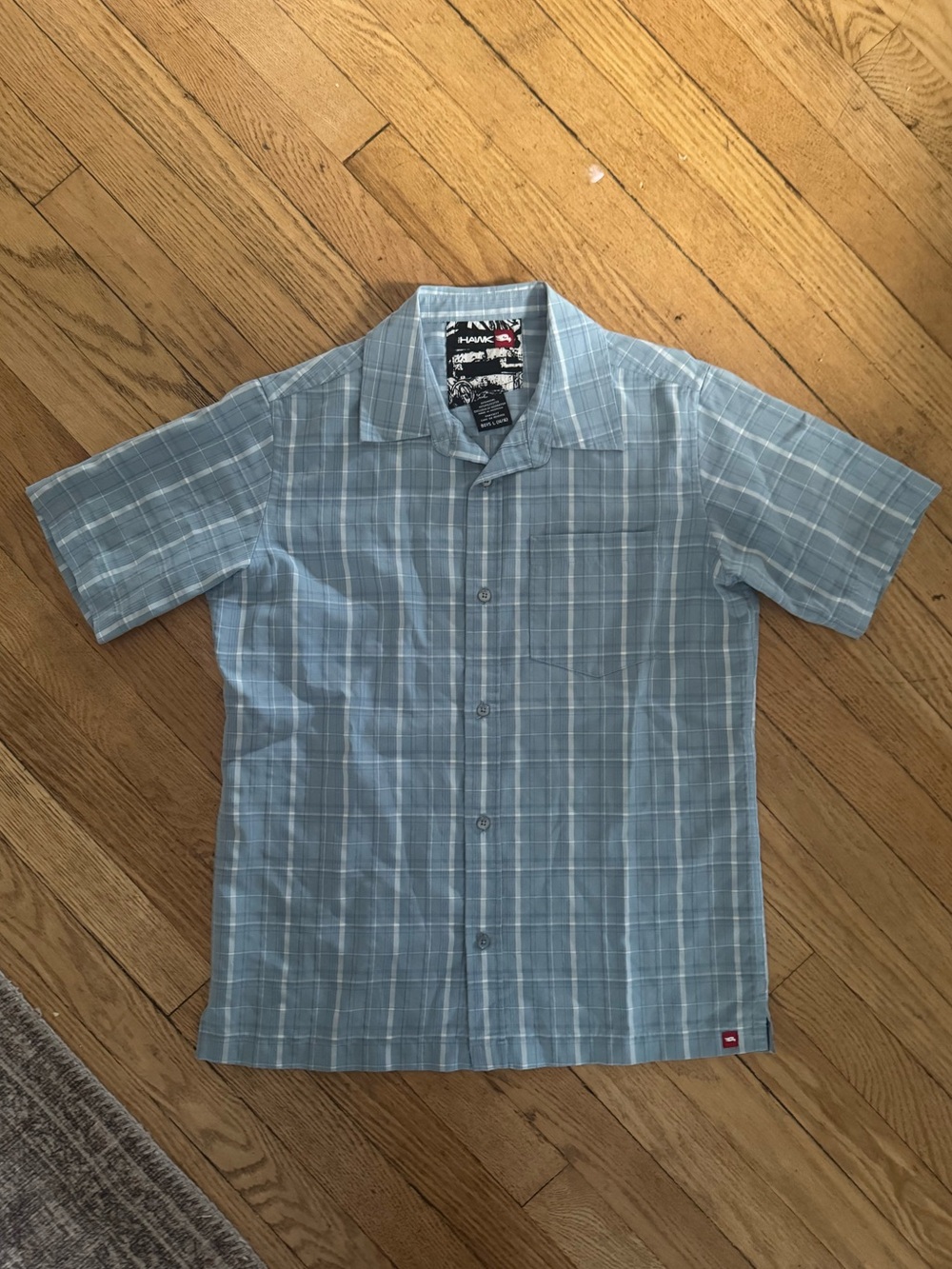 TONY HAWK Boys Plaid Short Sleeve Button Down Shirt Large Blue/White Skater